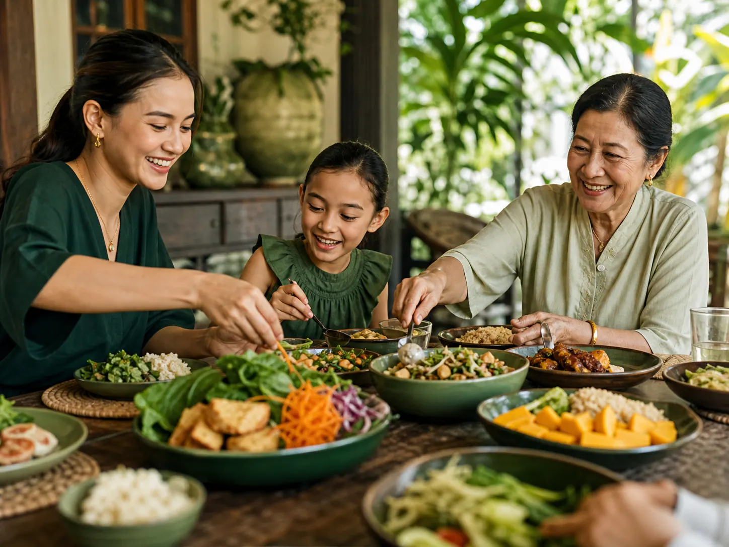 Tiga generasi menikmati makanan sehat